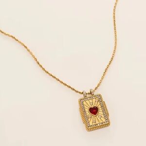 Gold Tarot Zodiac Heart Crystal Pendant Necklace Brand New